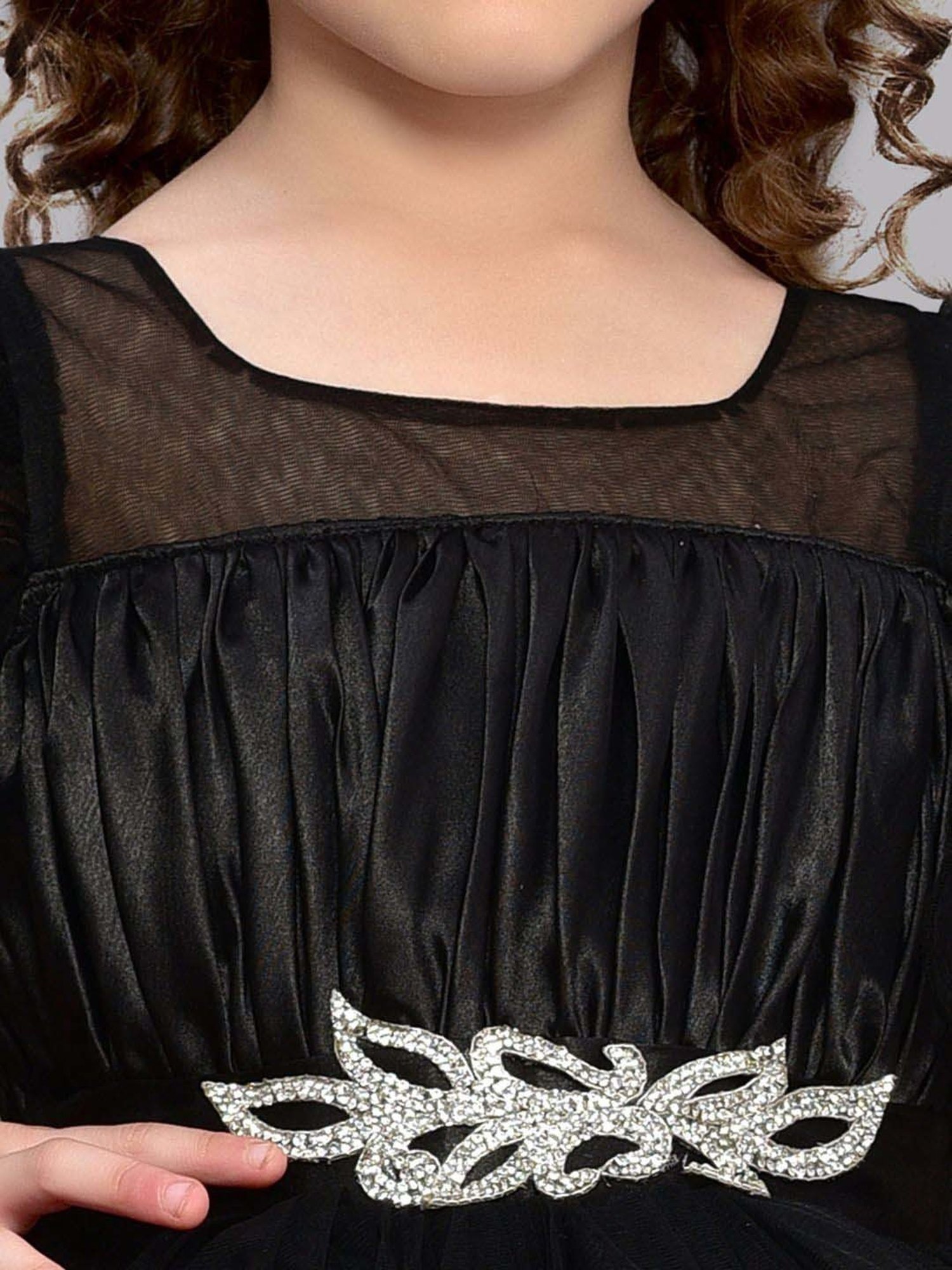 Pink Chick Kids Black Solid Party Gowns