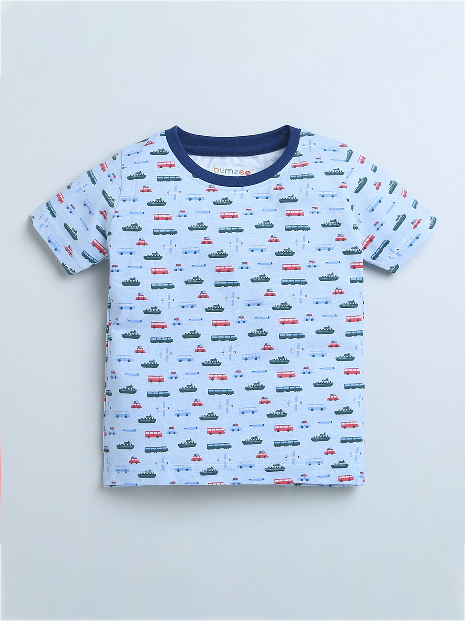Bumzee Kids Sky Blue & Red Printed T-Shirt (Pack Of 2)