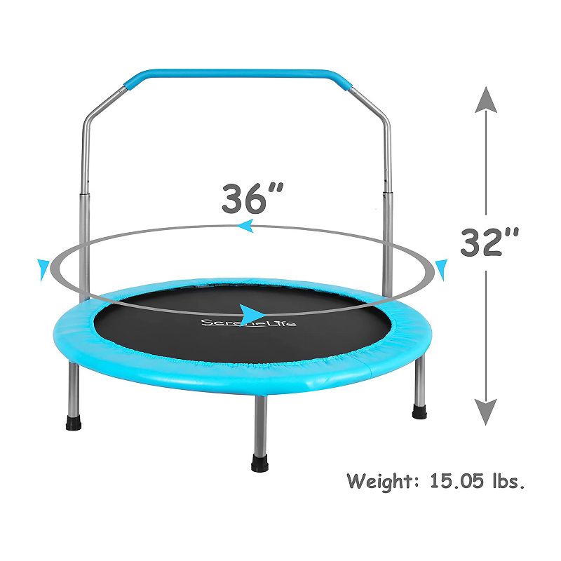 SereneLife 36 Inch Adults Kids Indoor Home Gym Outdoor Sports Exercise Fitness Trampoline with Handlebar and Padded Frame Cover