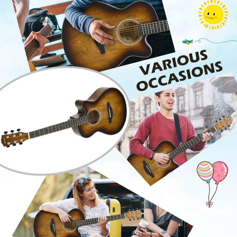 Sonart 40'' Full Size Cutaway Acoustic Guitar Starter Guitarra Bundle Kit Coffee