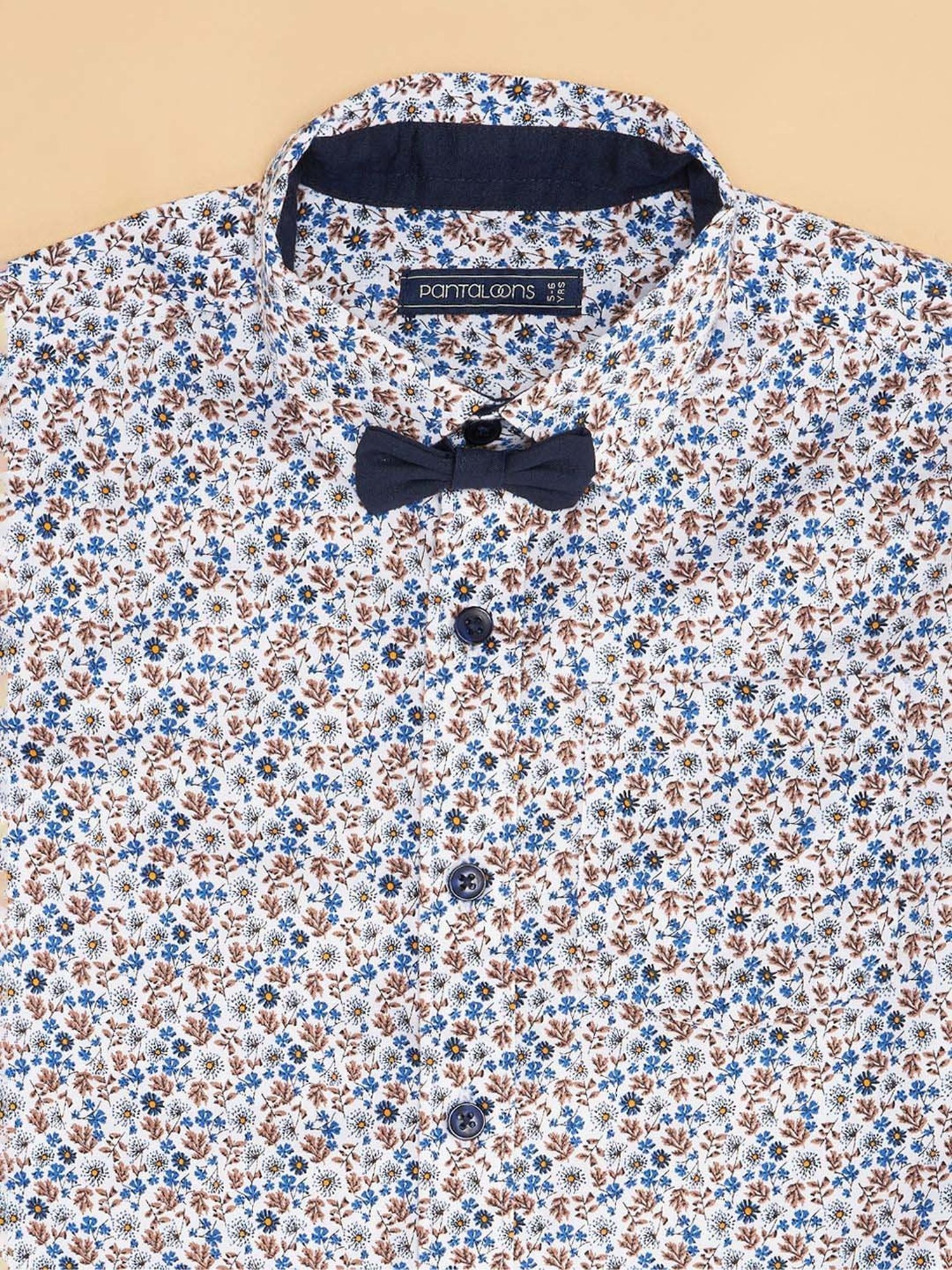 Pantaloons Junior Kids White & Blue Cotton Floral Print Full Sleeves Shirt