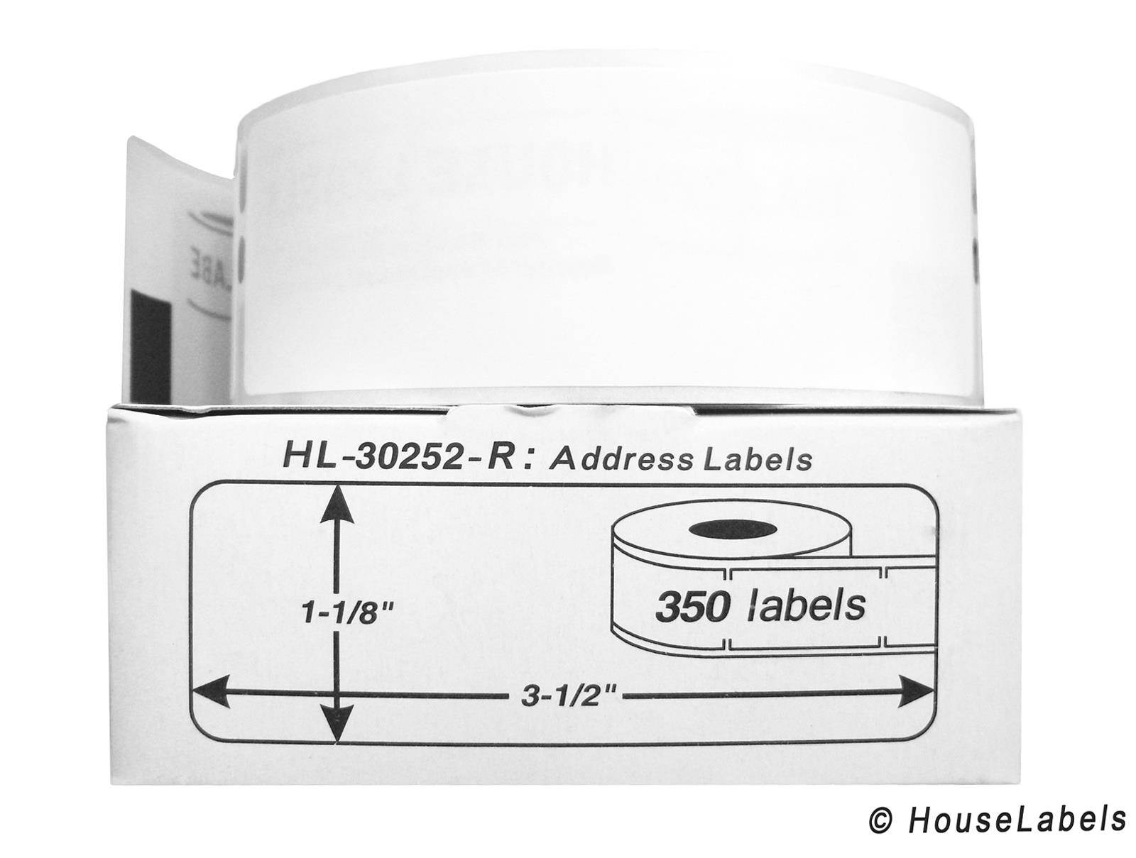 DYMO-Compatible 30252-R REMOVABLE Address Labels (1-1/8" x 3-1/2") -- BPA Free! (12 Rolls; 350 Labels per Roll)