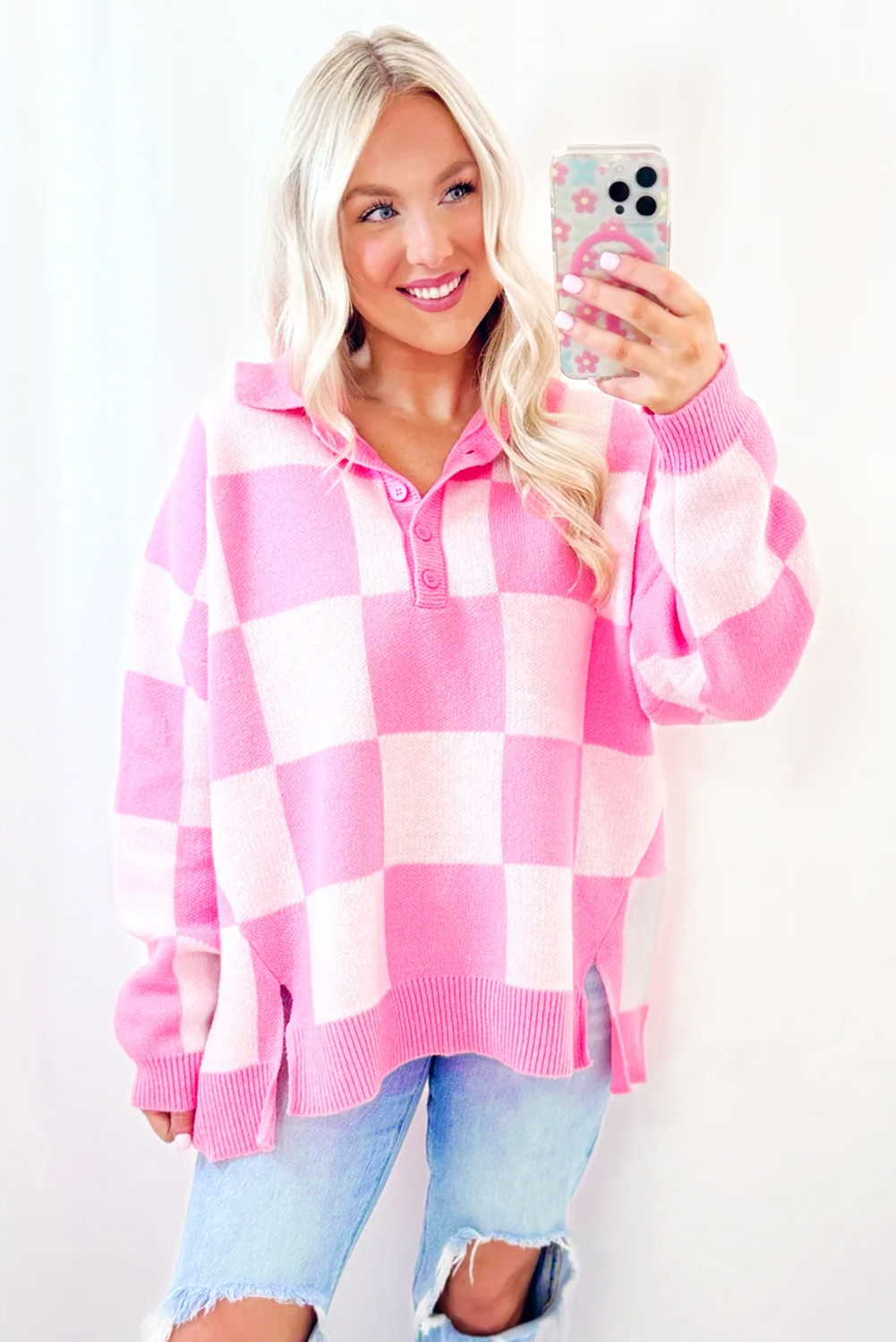 Pink Merry & Bright Pop Up Letter Waffle Knit Sweater