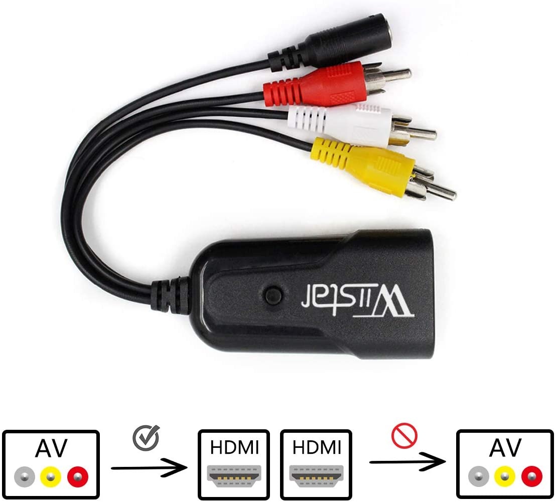 Wiistar AV to HDMI Audio Video Converter Male Composite 3RCA CVBS to HDMI Converter Adapter Support PAL/NTSC for PC Laptop TV STB VCR Camera DVD