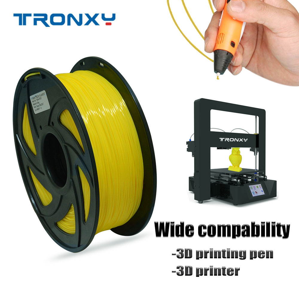 TRONXY 3D flexible yellow TPU filament 1.75 mm, 2.2 pounds (1KG) Material: TPU, hardness 95A