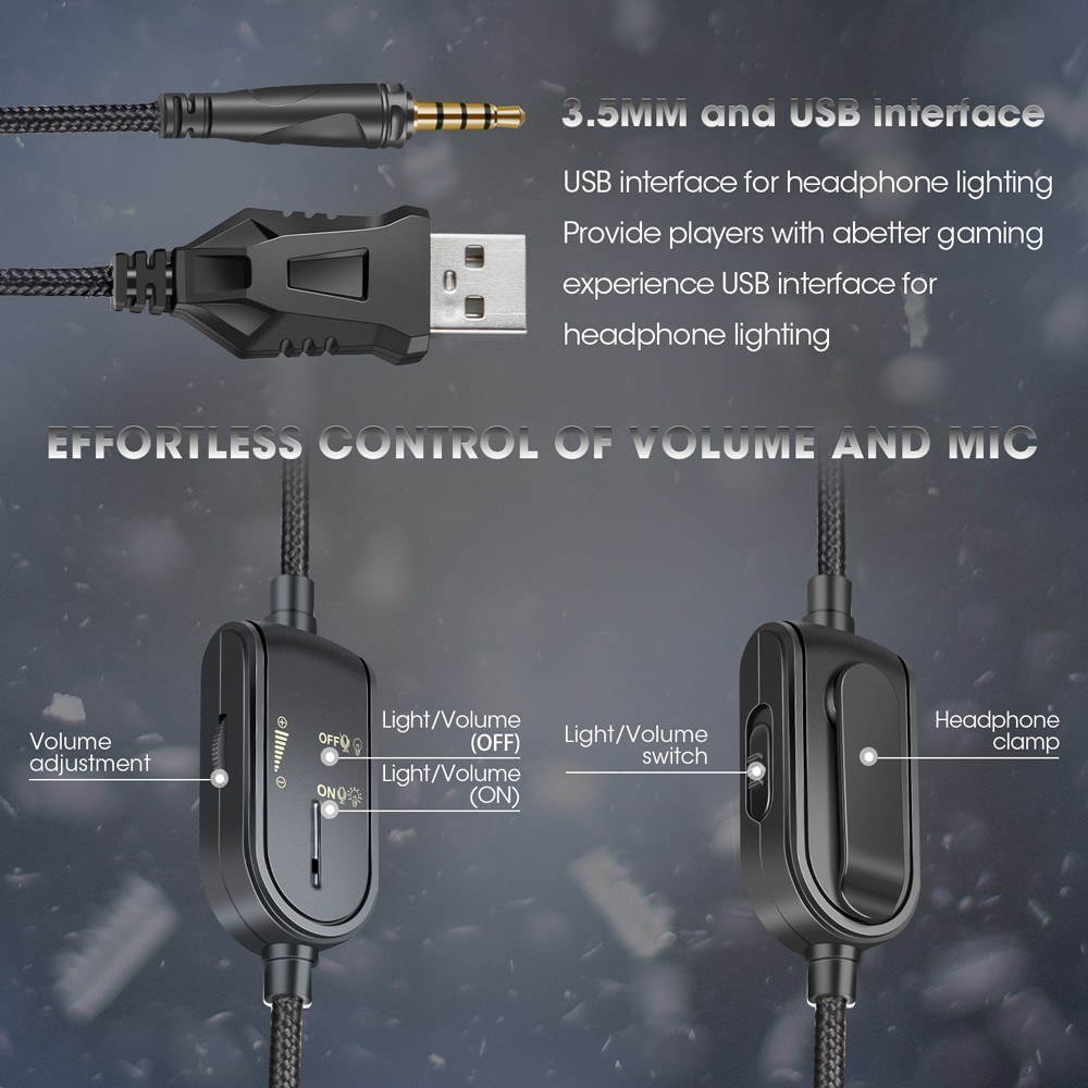 ONIKUMA K8 3.5mm Gaming Headset Stereo Over-ear Headphones RGB LED Lights Noise-canceling Microphone Volume Control for PS4 New Xbox One PC Computer Laptop