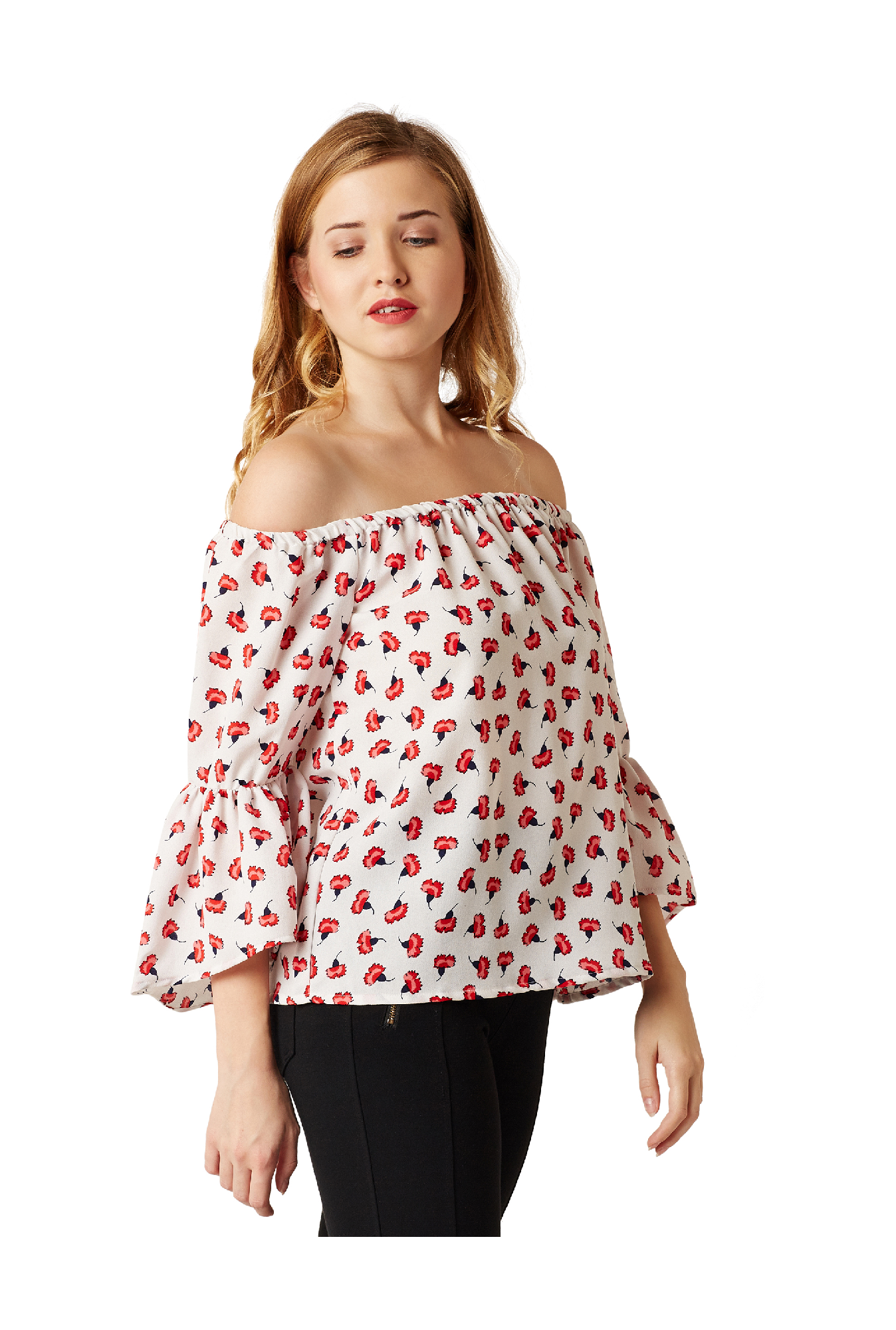 Miss Chase Off White Floral Print Crepe Top