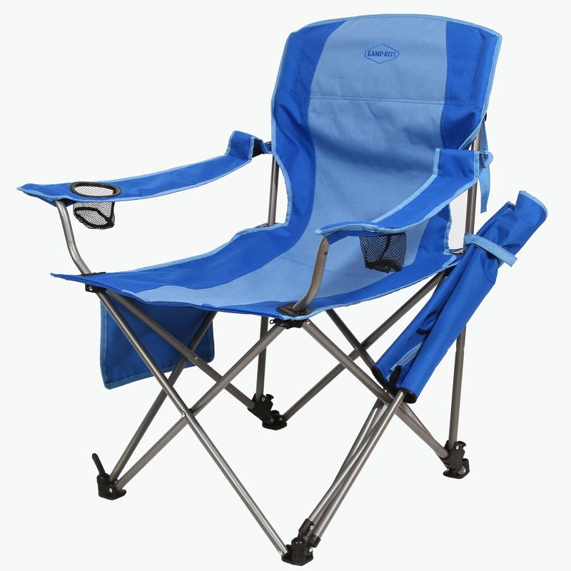 Kamp-Rite KAMPCC236 Outdoor Camping Furniture Beach Patio Sports Folding Lawn Chair with Detachable Footrest and Cup Holders, Blue