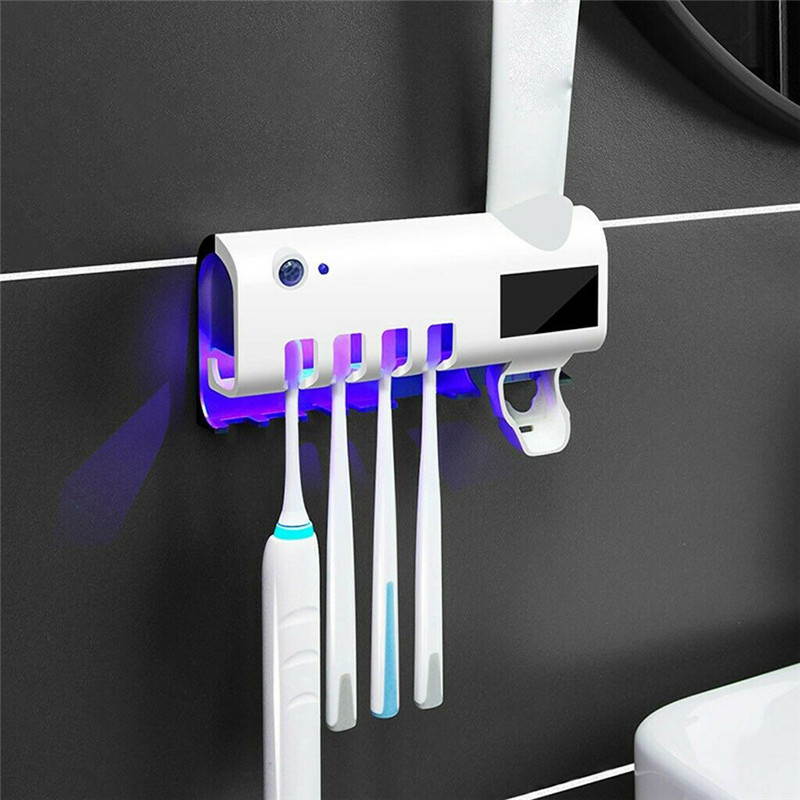 UV Toothbrush Sanitizer Disinfectant Toothpaste Dispenser Holder