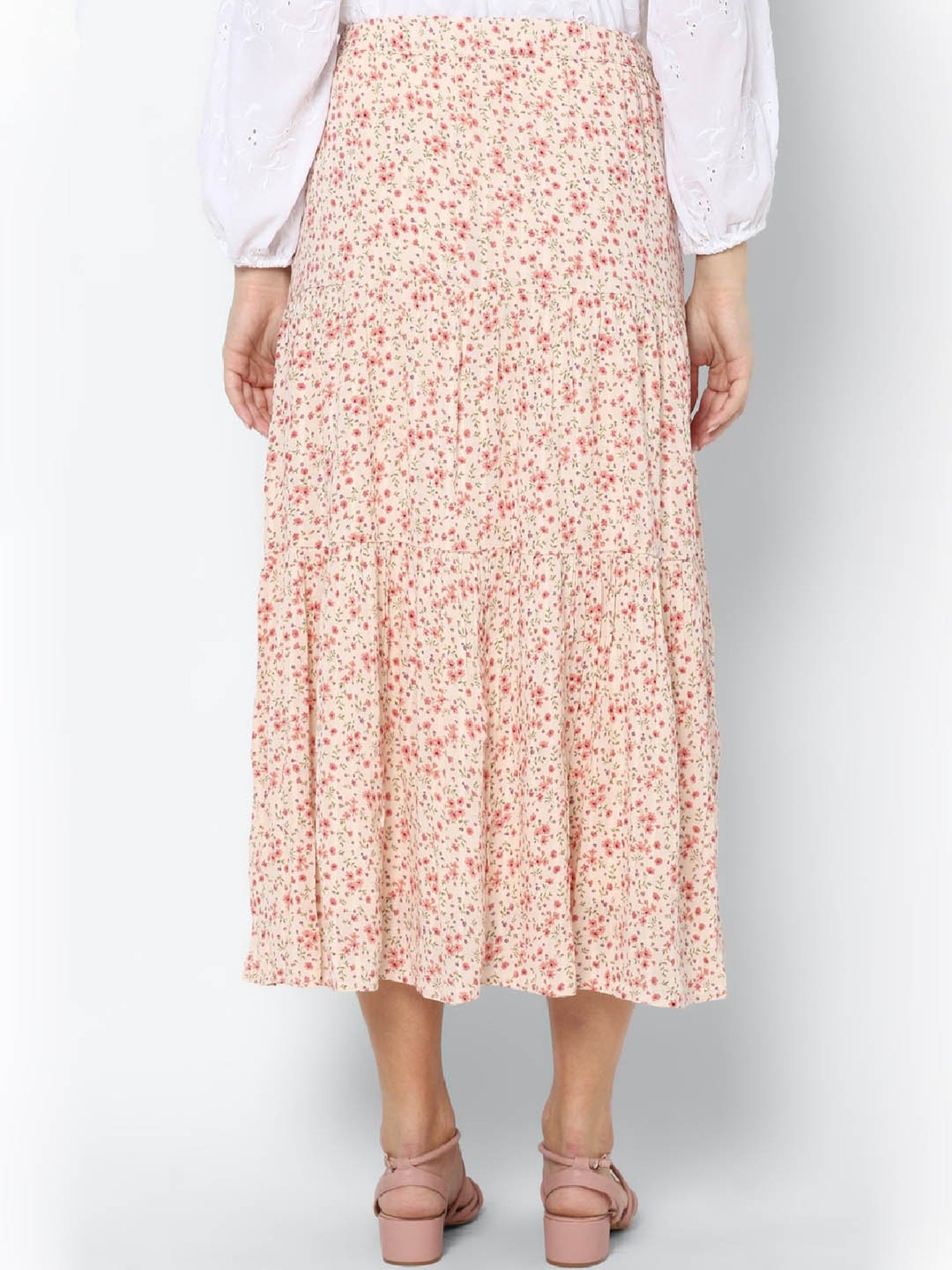 American Eagle Outfitters Beige Printed Below Knee Skirt