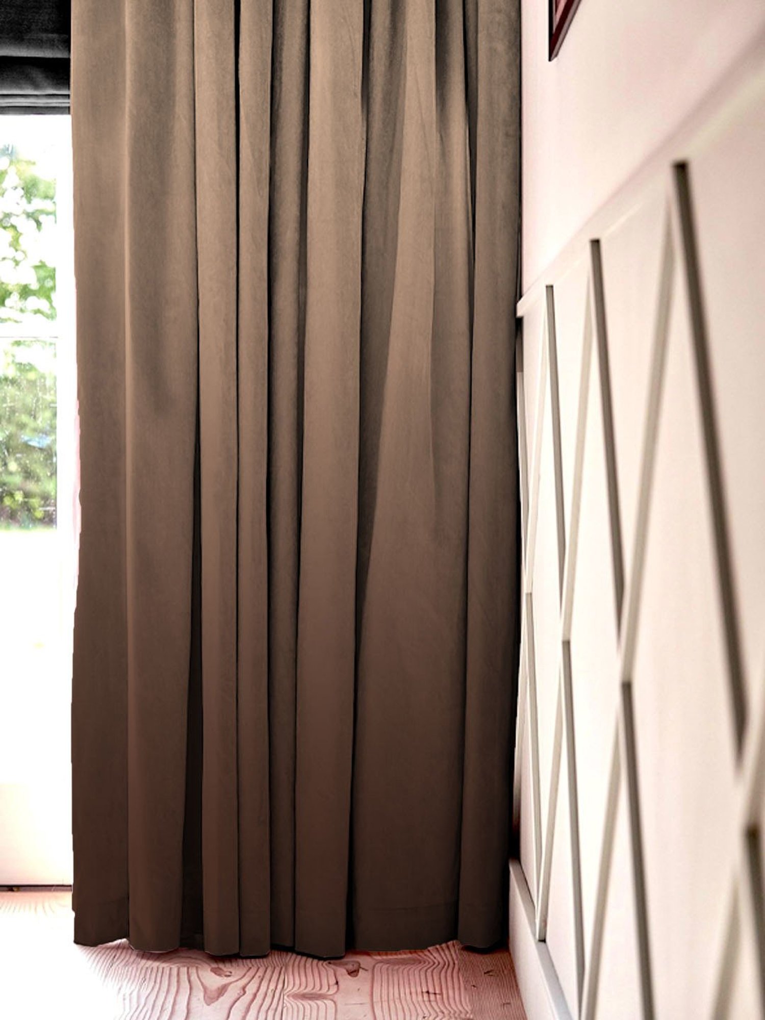 SPACES DRAPE STORY Elegent Beige & Brown Polyester 5 ft Window Curtain - Set of 2