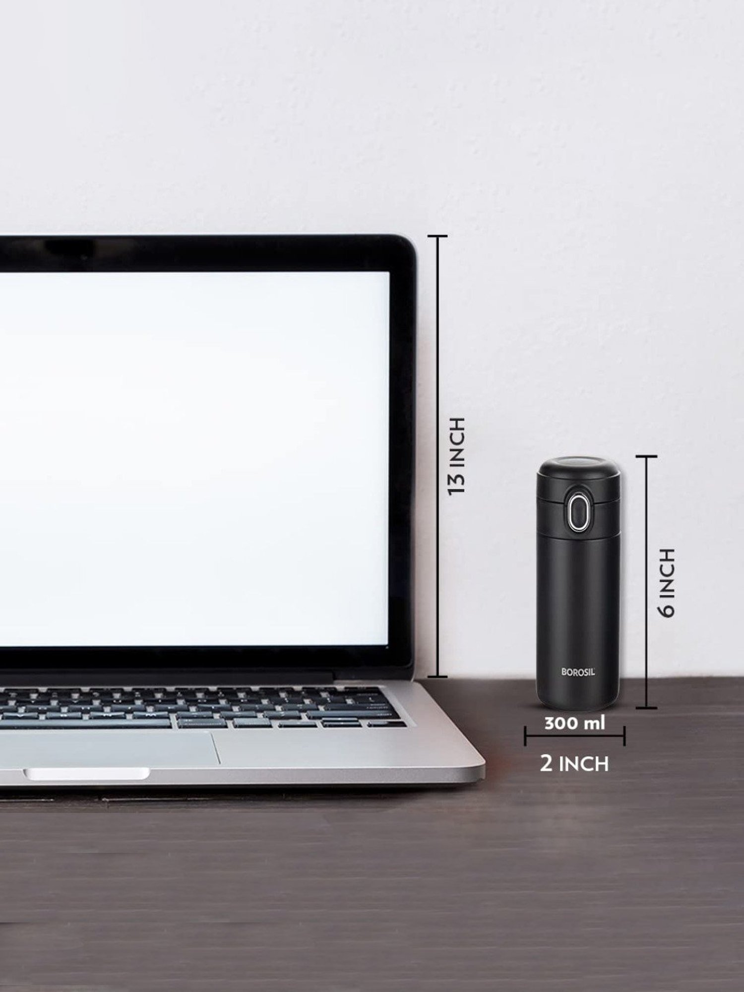 Borosil Black Stainless Steel Double Wall Vaccum Insulated Water Bottles (300ml)