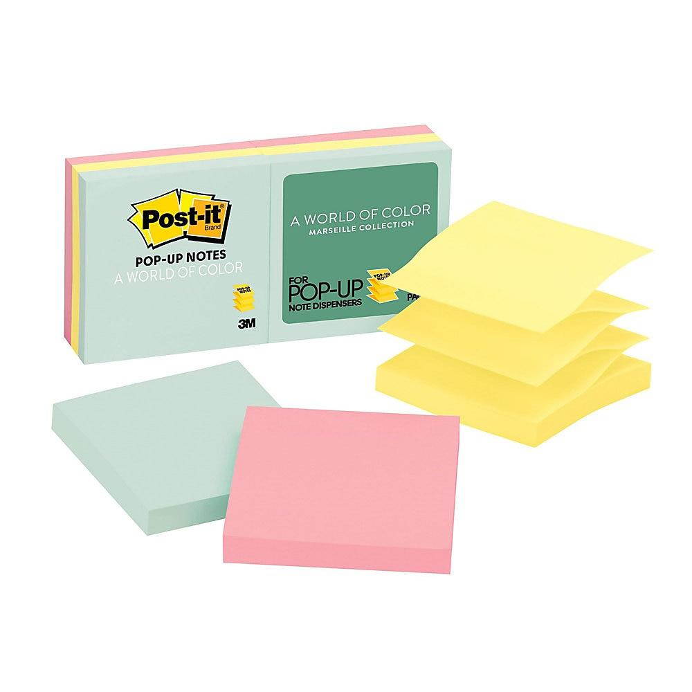 Post-it&reg; Pop-up Notes, 3" x 3", Marseille Color Collection, Pack Of 6 Pads