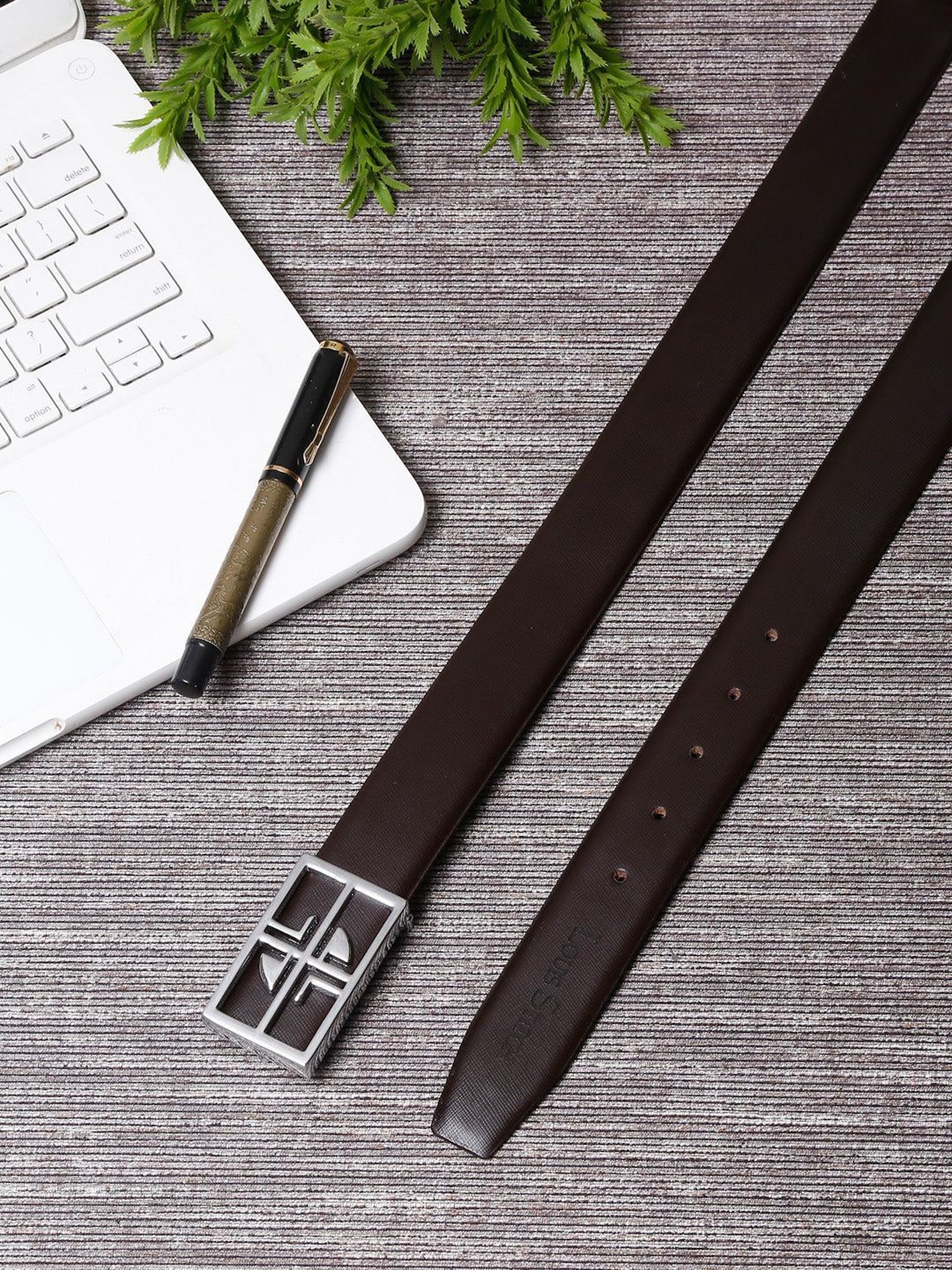 Louis Stitch Brown Textured Leather Formal Belt for Men