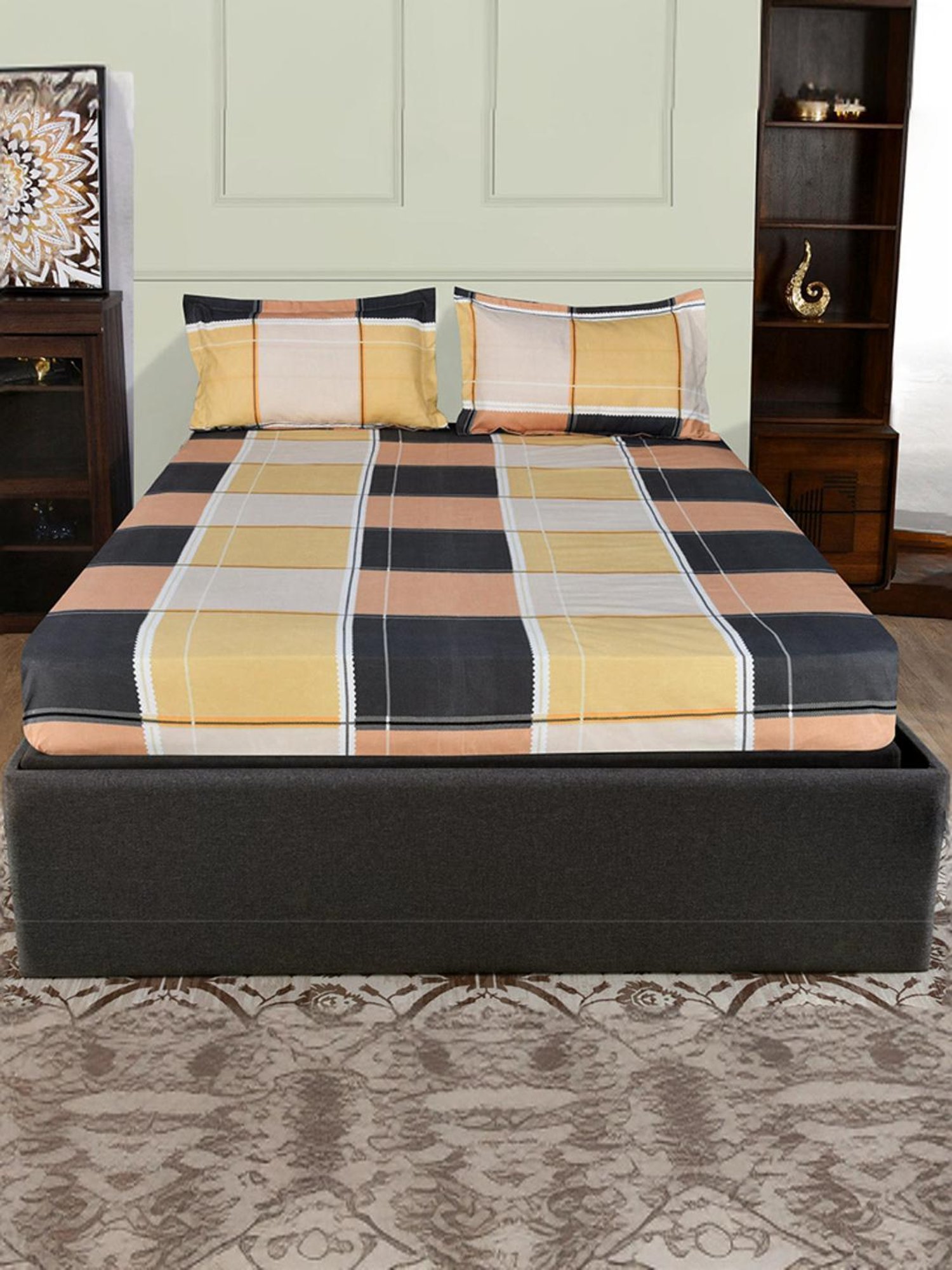 @Home Aurora Multicolor 130 GSM Polyester Double Bedsheet with 2 Pillow Covers