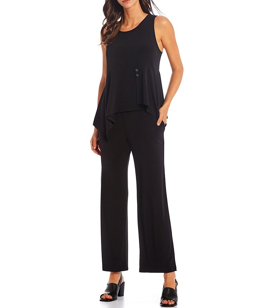 IC Collection Knit Jersey Asymmetrical Peplum Hem Round Neck Sleeveless Top