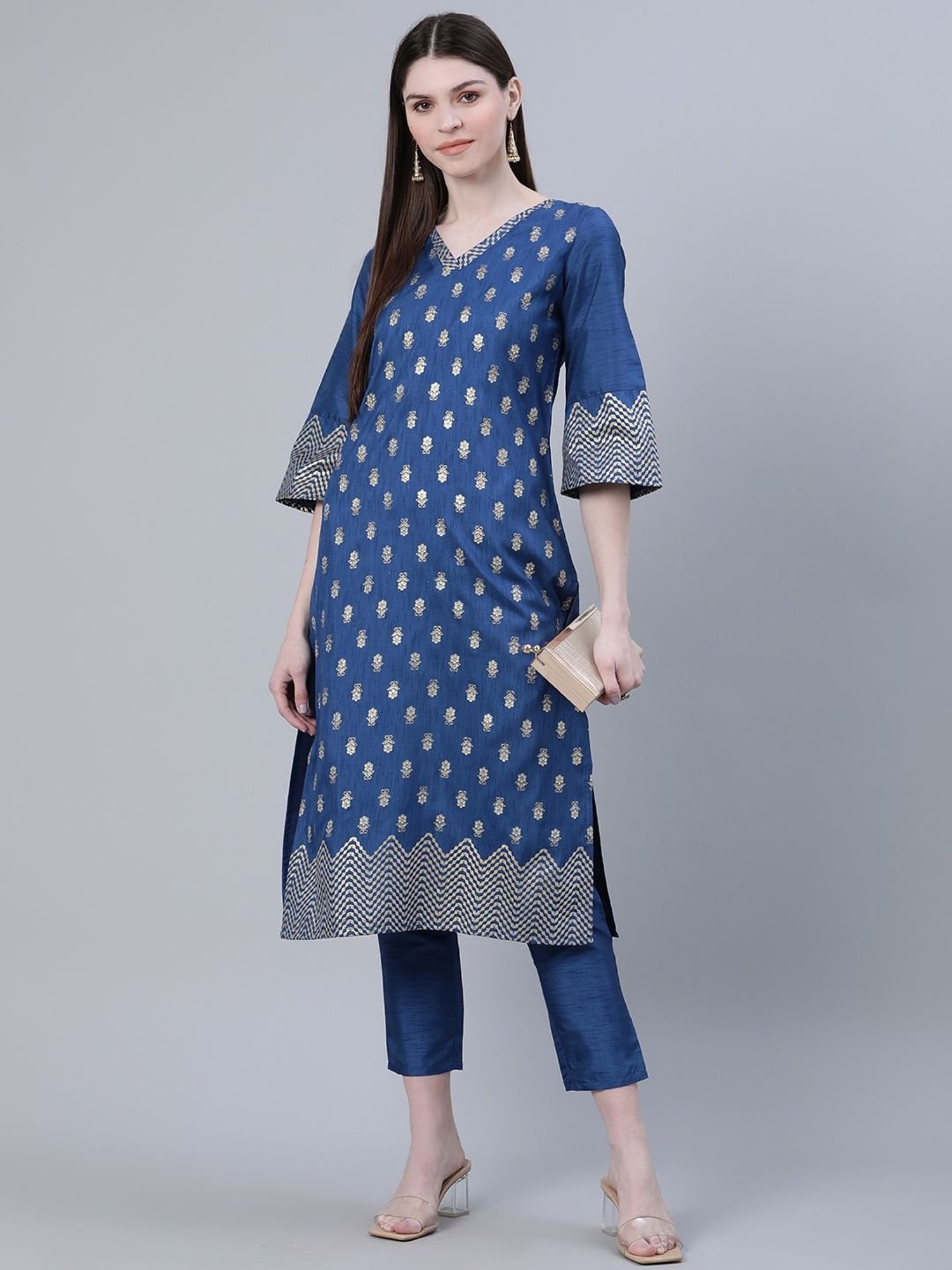 Ziyaa Blue Printed Straight Kurta
