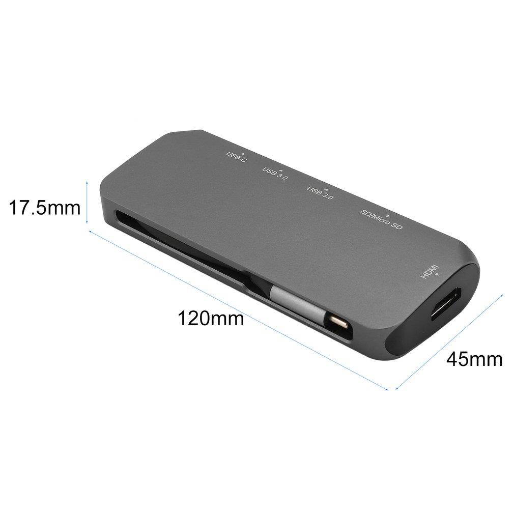 6-in-1 USB-C Dock USB 3.1 Type-c Multi-ports Hubs 4K Adapter with Hidden Cable