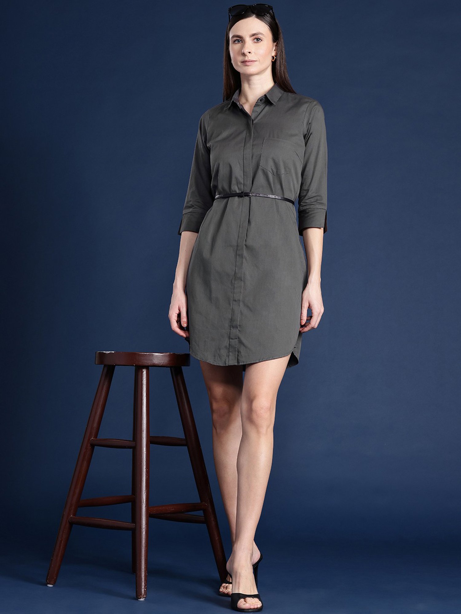 Hancock Grey Cotton Regular Fit Shirt Dress