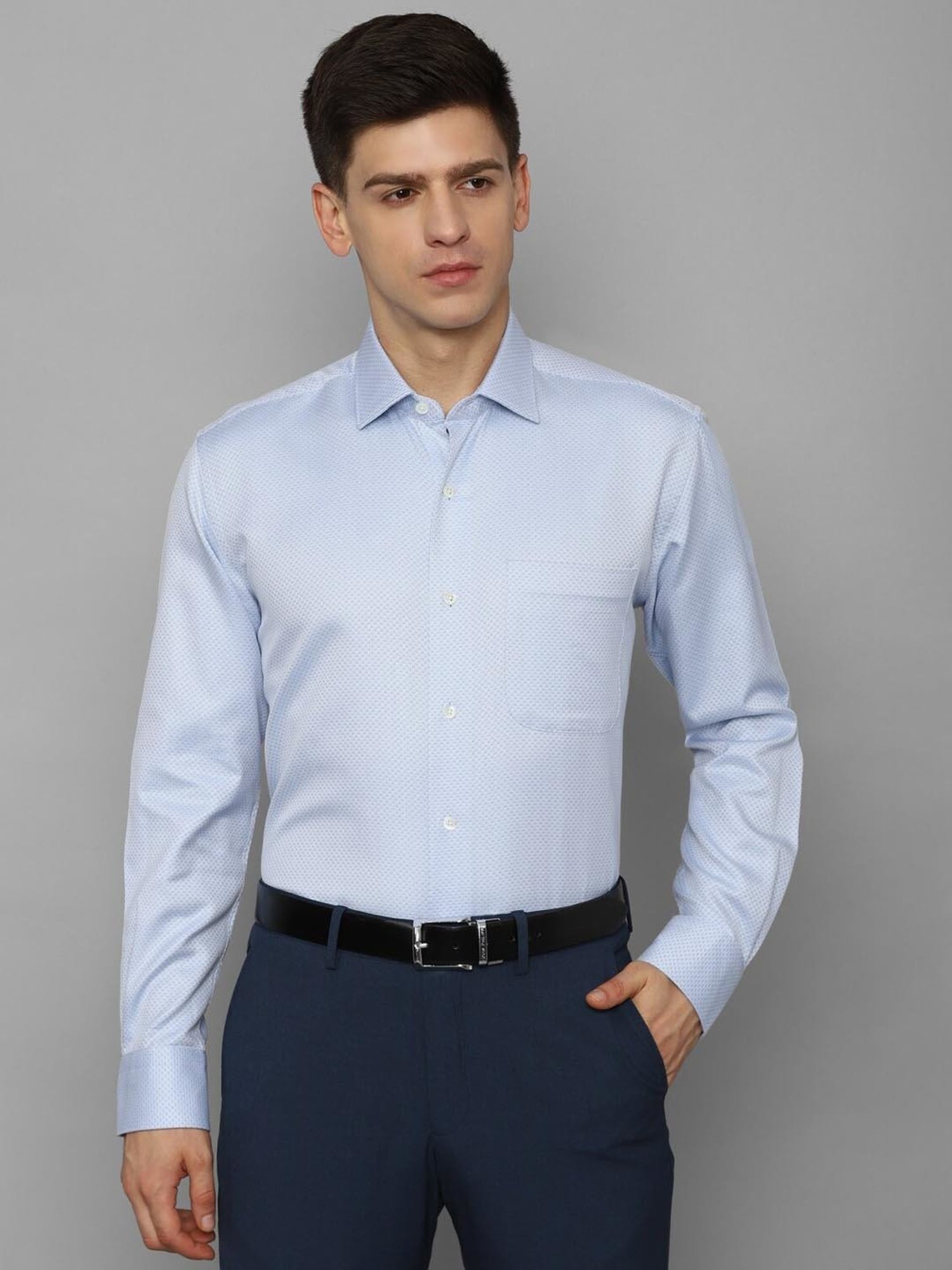 Luxure By Louis Philippe Light Blue Cotton Regular Fit Texture Shirt