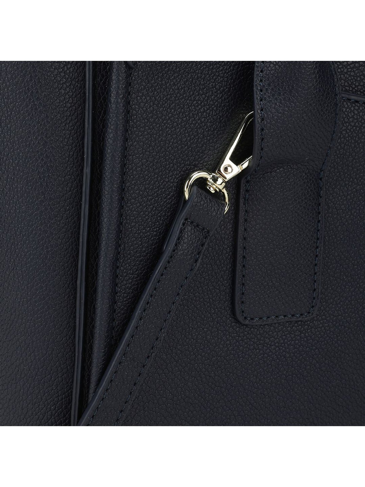 Tyra Eslia Navy Solid Faux Leather Tote Handbag