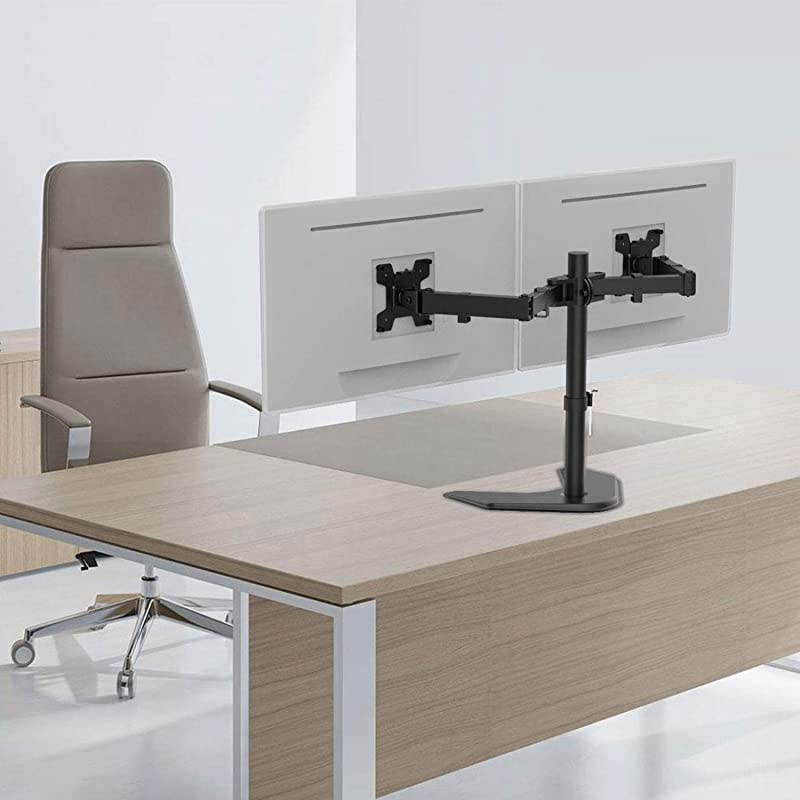 Free Standing Dual LCD Monitor Fully Adjustable Desk Mount Fits 2 Screens up to 27 inch 22 lbs Weight Capacity per Arm with Grommet Base MF002 Black
