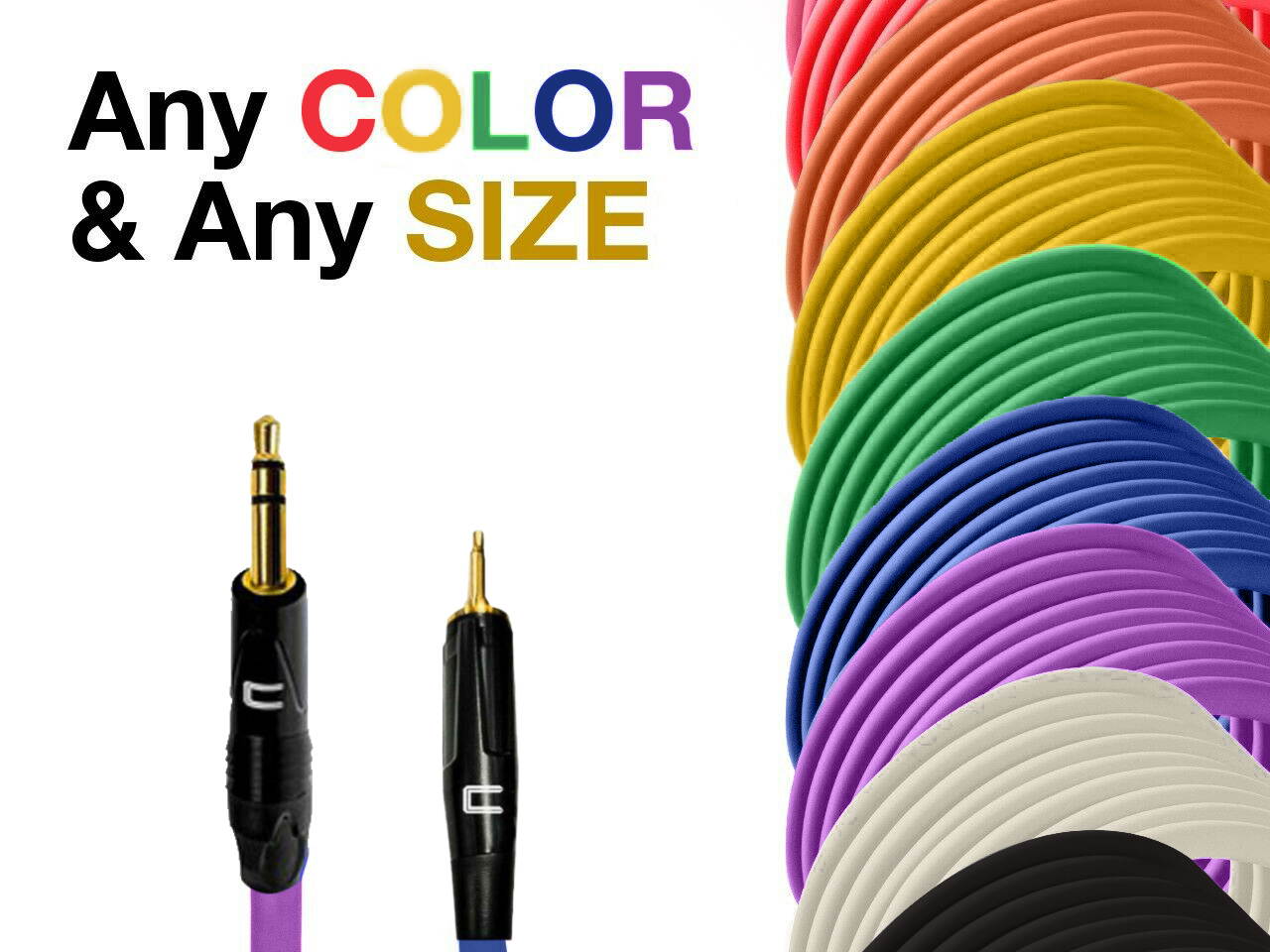 3.5 TRS Male - 3.5mm TS Unbalanced Premium Mono Cable Custom Length, Color Cord