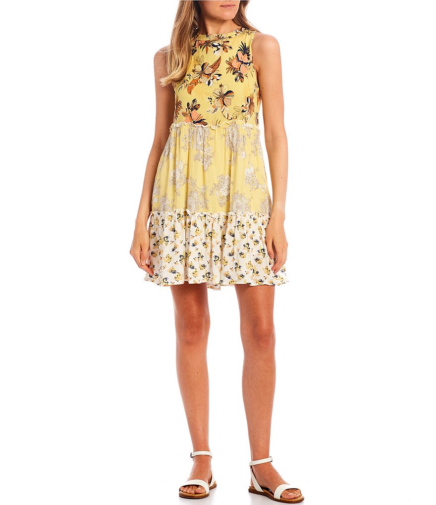 Coco + Jaimeson Sleeveless Mix-Printed Ruffle Tiered Babydoll Dress