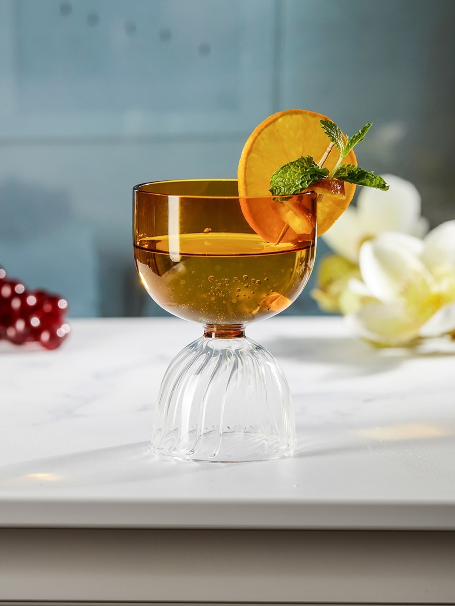 Trovea's Premium Inner Ribbed Transparent Glass Cocktail Glass - Set of 4