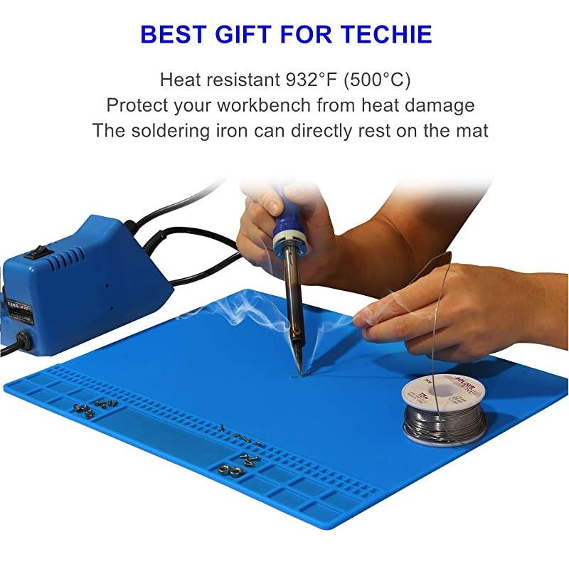 Mat, Heat Insulation Silicone Repair Mat, Premium Magnetic ing Mat Heat Resistant 932&deg;F Electronics Mat for Station, Phone and Computer Repair 13.8''x9.8'' Navy Blue