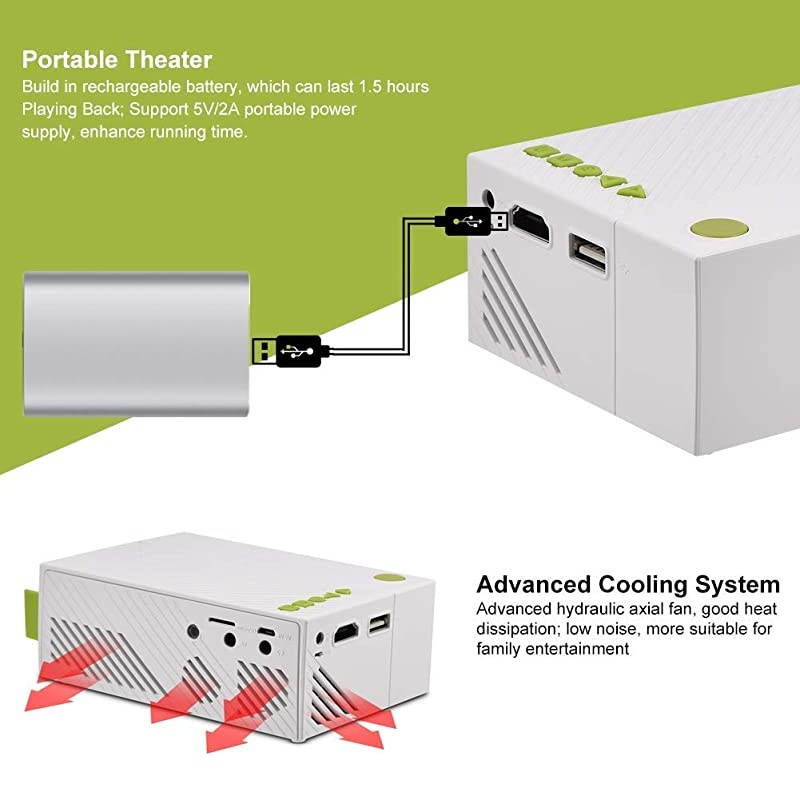 Mini Projector Portable 1080P LED Projector for iPhone Android Smartphone HDMI Devices Home Cinema Theater Great Gift Pocket Video Projector for Party Game and Outside Camping