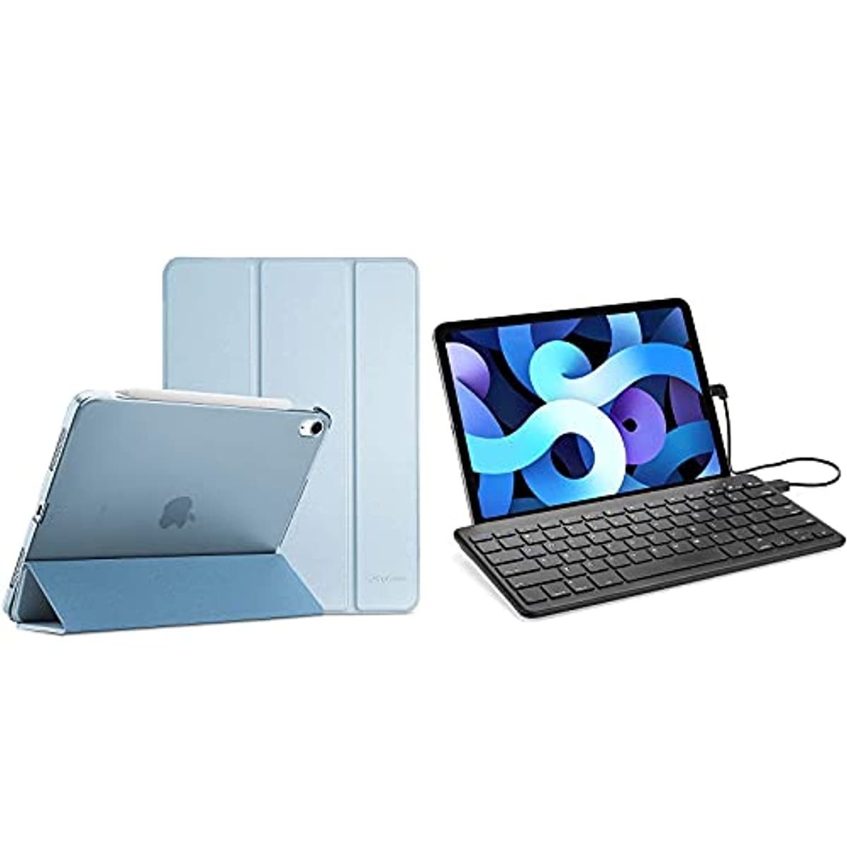 ProCase iPad Air 4 Case 10.9 Inch 2020 iPad Air 4th Generation Case A2316 A2324 A2325 A2072 Bundle with Slim Wired Keyboard for Type-C Port iPad/Android Tablets and Phones