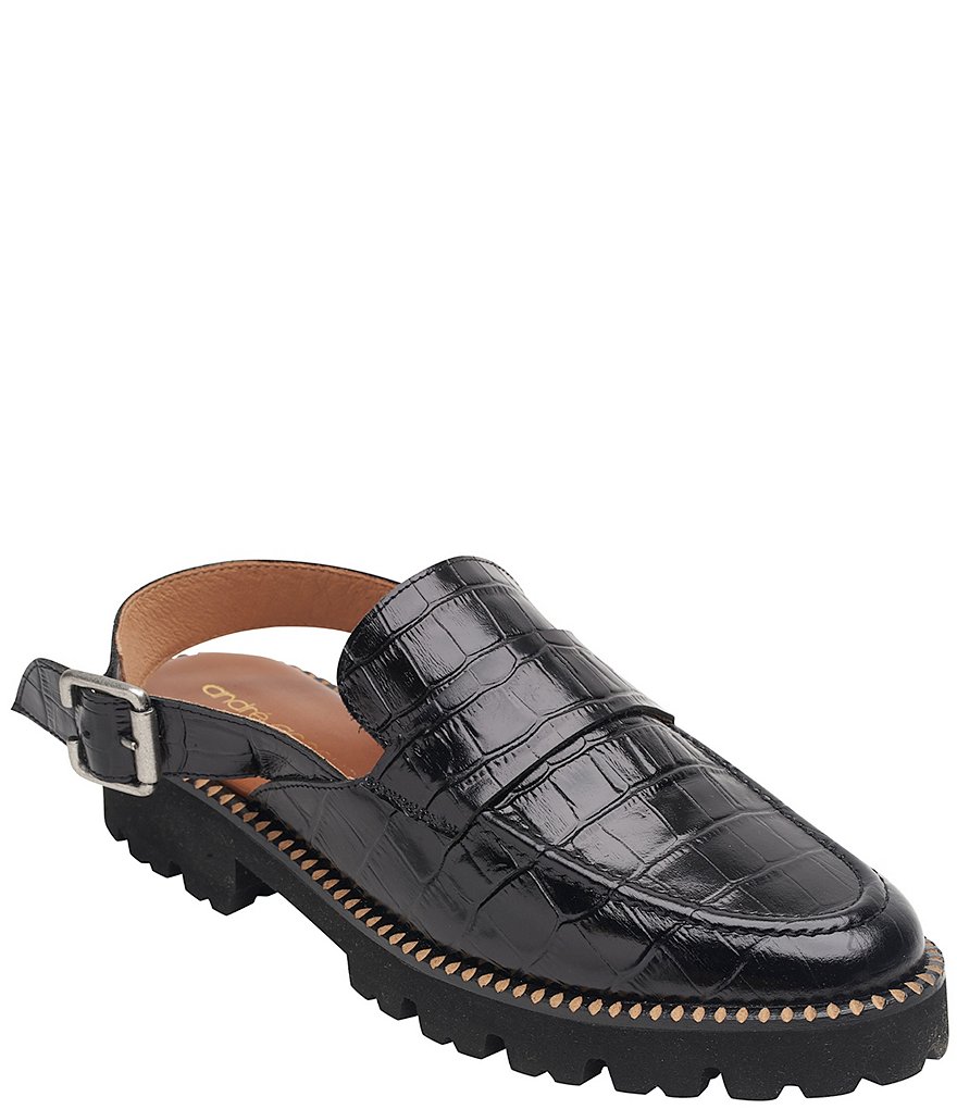 Andre Assous Patty Croco Embossed Leather Slingback Lug Sole Mules