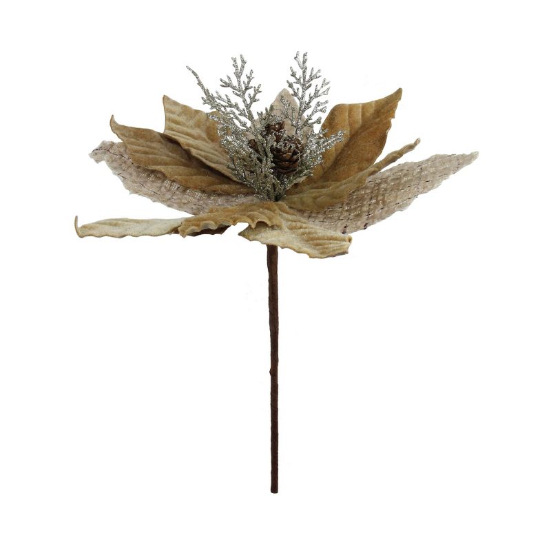 Darice 12" Brown and Silver Sparkling Branch with Glittered Pine Cone Center Spray