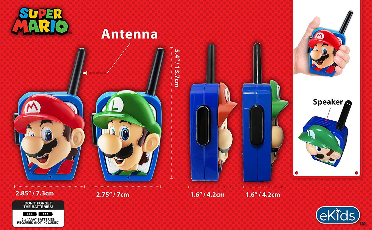 eKids Super Mario Bros Walkie Talkies Kids Toys, Long Range, Two Way Static Free Handheld Radios, Great for Indoor or Outdoor Toddler Kid 3 and Up