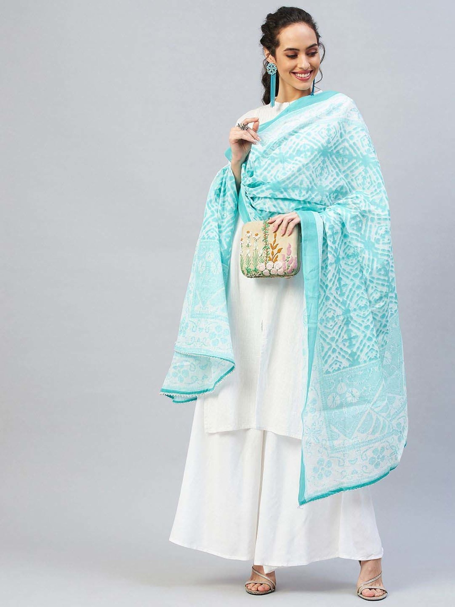 Inweave Blue Printed Dupatta