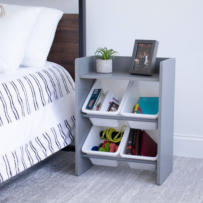 Kids' End Table Nightstand with 4 Storage Bins Gray/White - Humble Crew