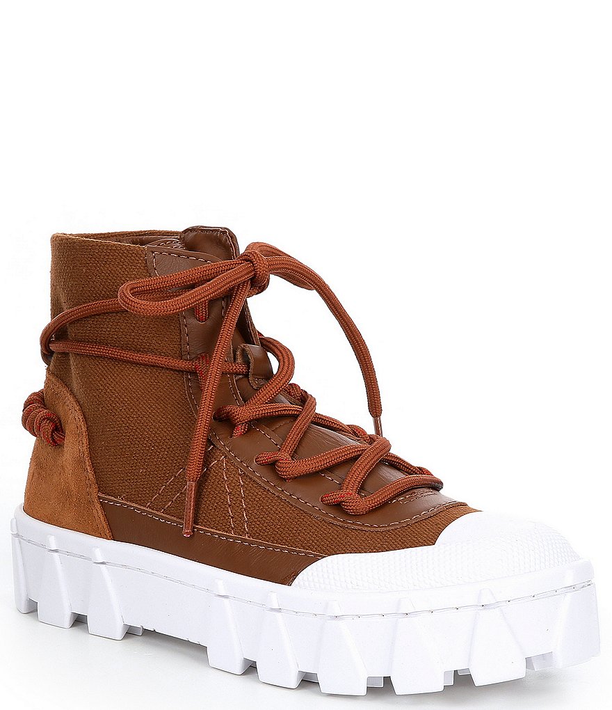 Schutz Kirk Canvas Leather Lugged Platform Sneakers