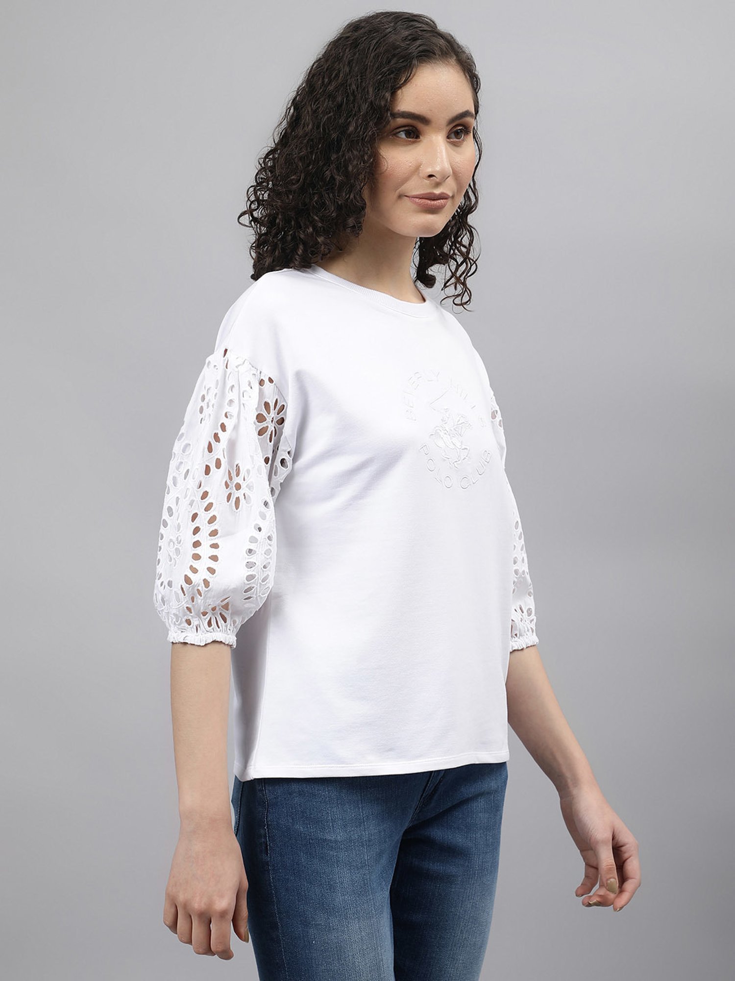 Beverly Hills Polo Club White Self Pattern Pullover