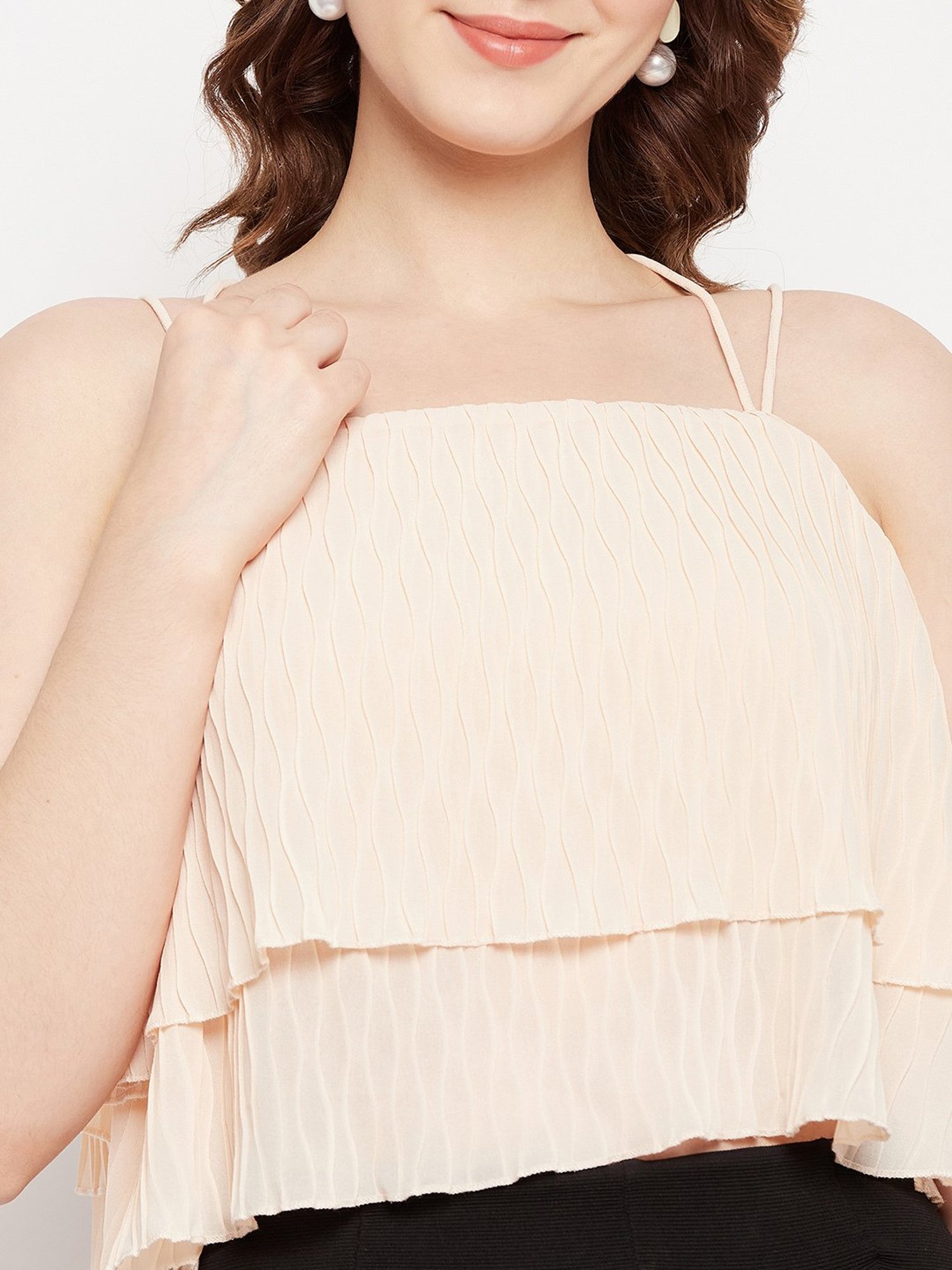 MADAME Beige Regular Fit Crop Top