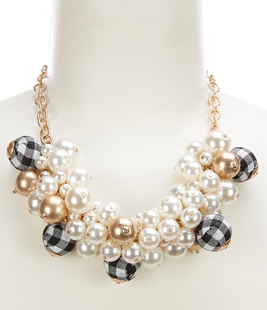 Southern Living Pearl and Gingham Shaky Statement Necklace