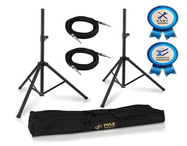 PYLE-PRO PMDK102 - Heavy-Duty Aluminum Anodizing Dual Speaker Stand & 1/4'' Cable Kit