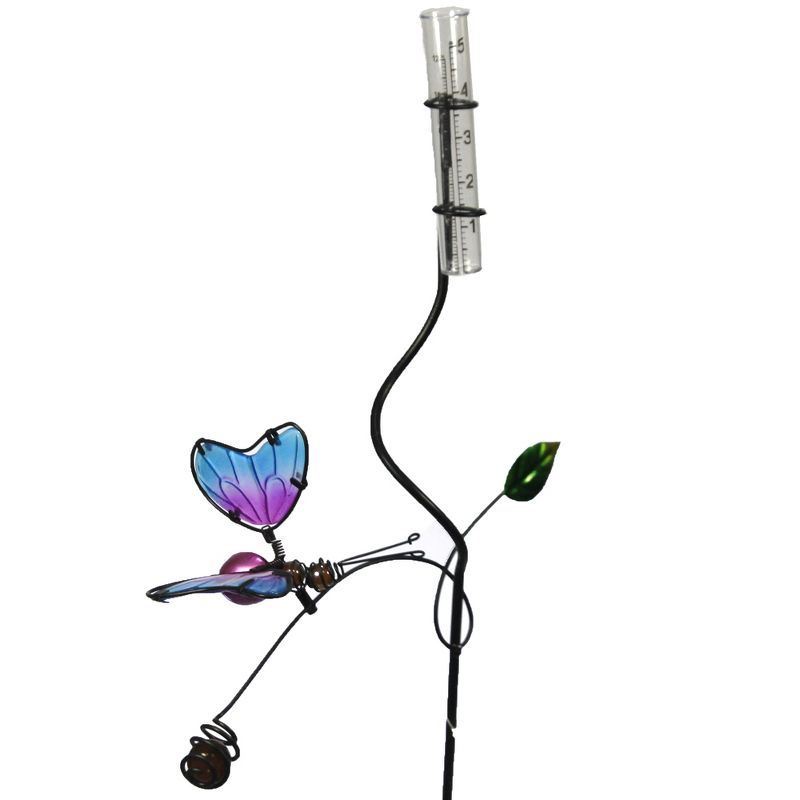 Home & Garden 32.0" Butterfly Rain Gauge. Measure Yard Decor Regal Art & Gift  -  Decorative Garden Stakes