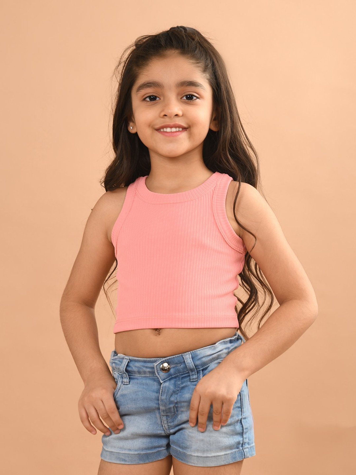 LilPicks Kids Baby Pink Solid Crop Top