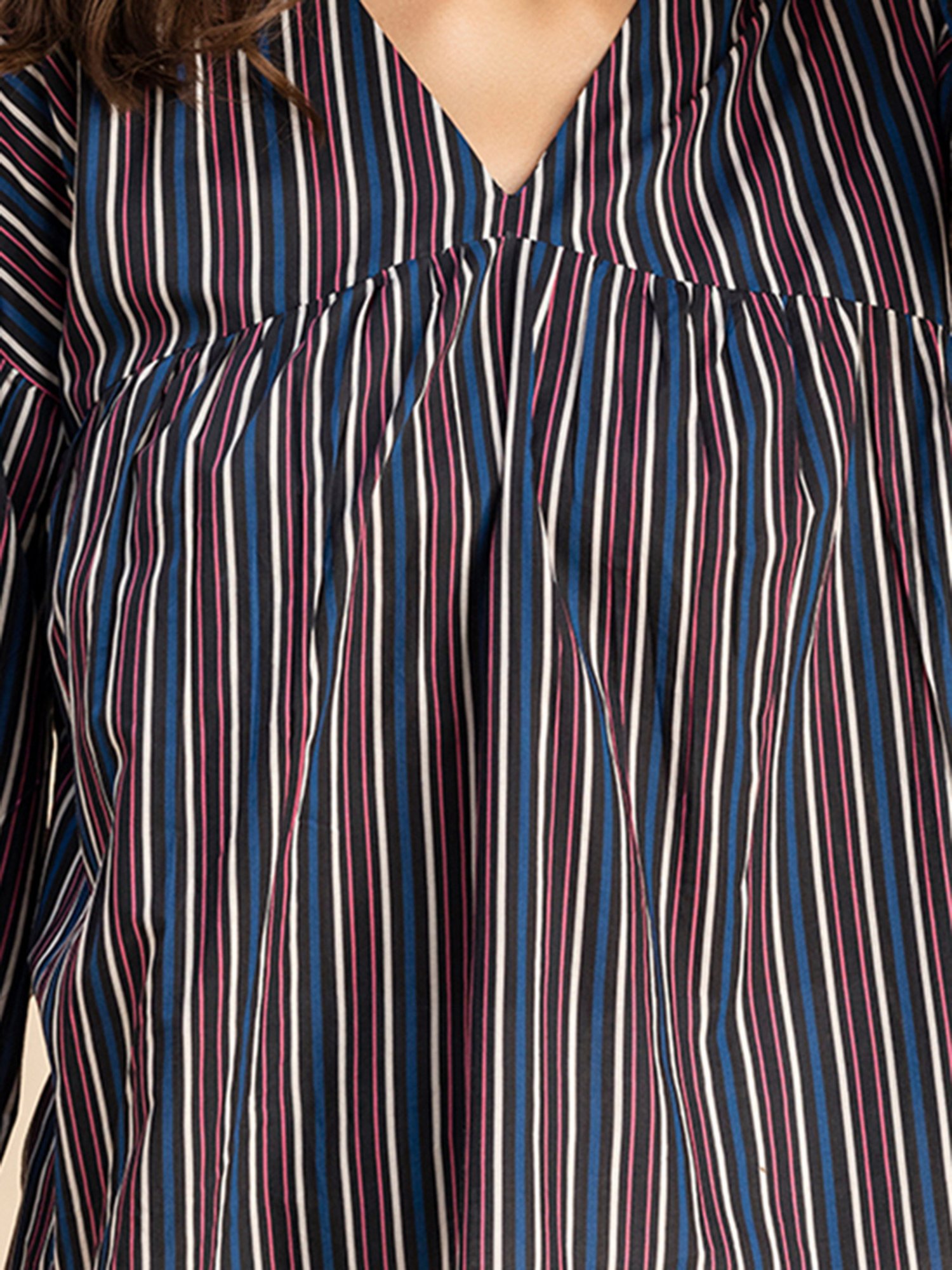 Moomaya Blue & White Cotton Striped Top