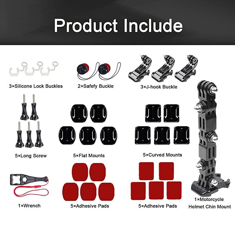 37in1 Motorcycle Helmet Chin Mount Kits for GoPro Hero 9 8 7 Black Silver White 6 5 4 Osmo and Other Action Camera with Extra Camera Tethers Mount Bases and Adhesive Pads