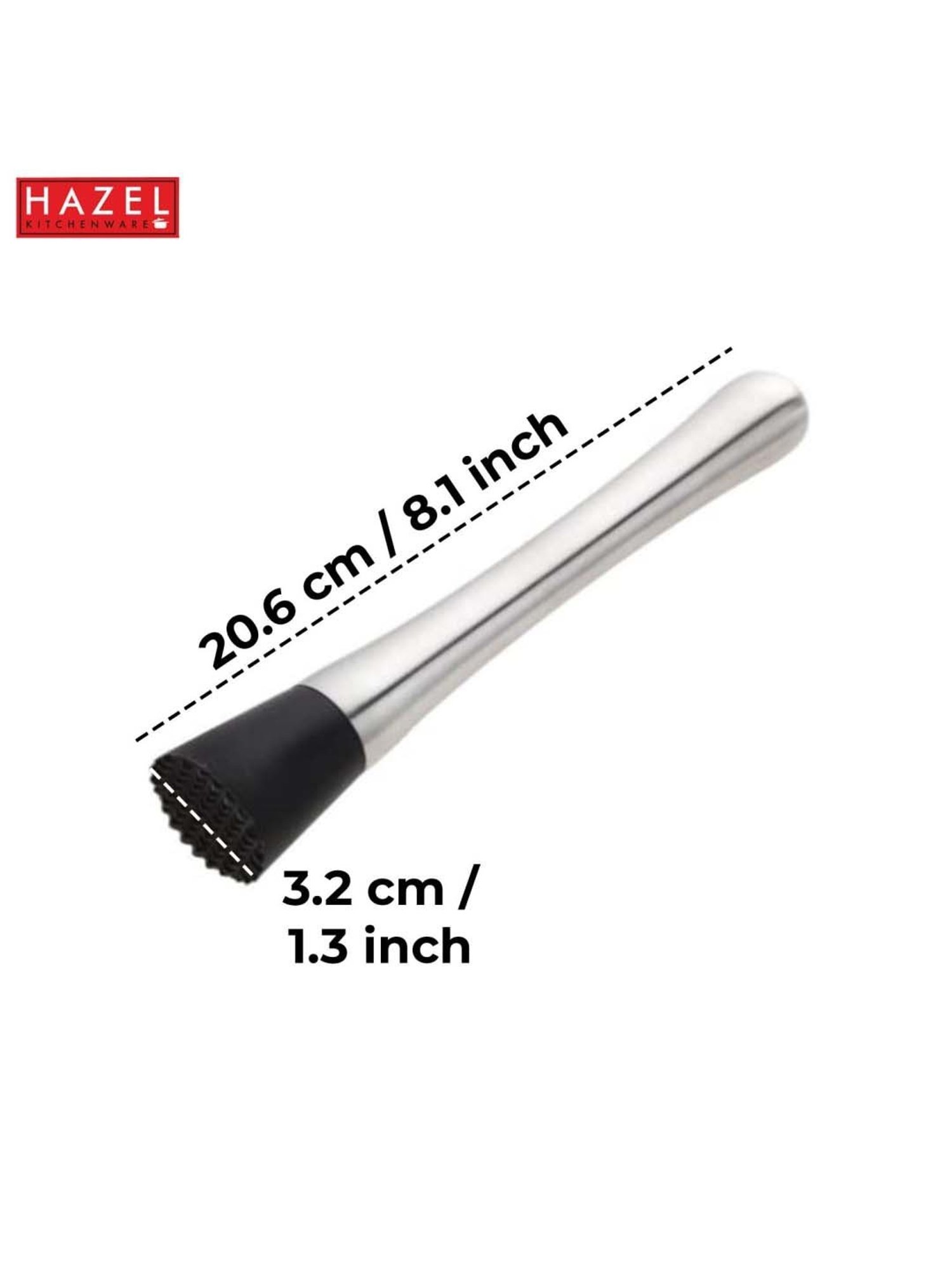 HAZEL Silver Stainless Steel Cocktail Muddler With Easy Grip