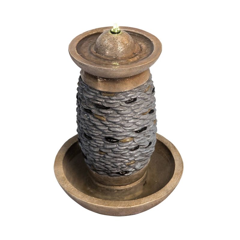 27.8" Cobblestone Outdoor Fountain with LED Lights Brown - Peaktop