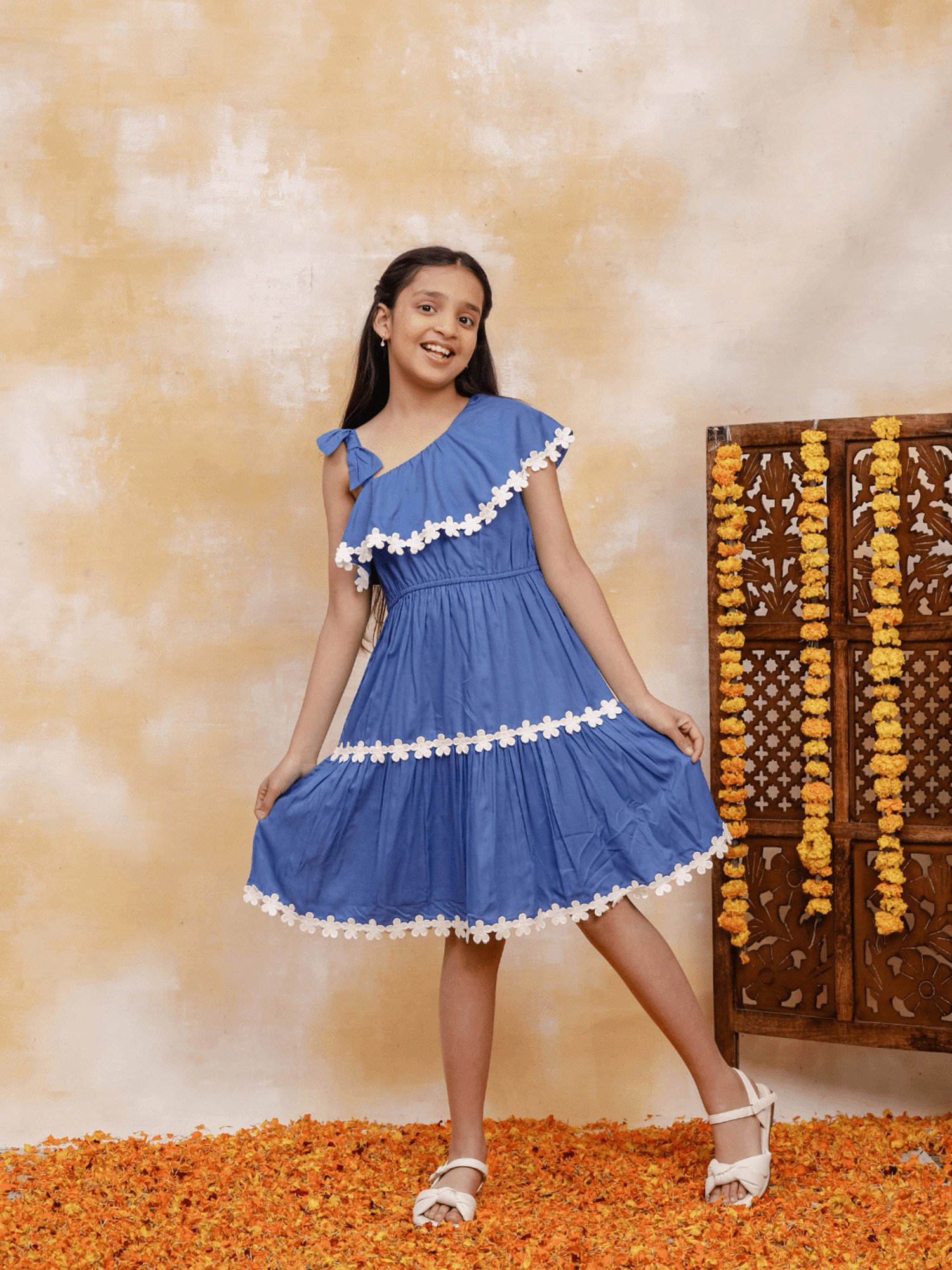Budding Bees Kids Blue Solid Dress