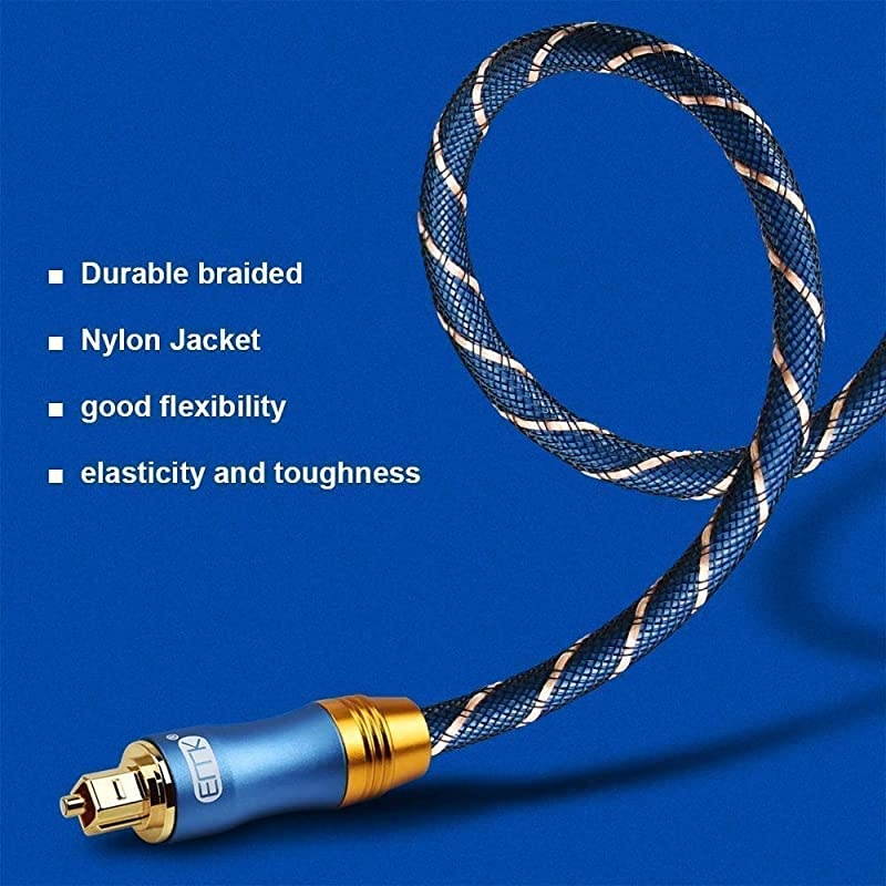 Audio Cable 10ft Toslink Cable with 90 Degree Adapter Nylon Braided 24K GoldPlated Flexible and Durable Fiber Optic Cord for Home TheaterSound barTVPS4Xbox Blue 3m90&deg; Connector